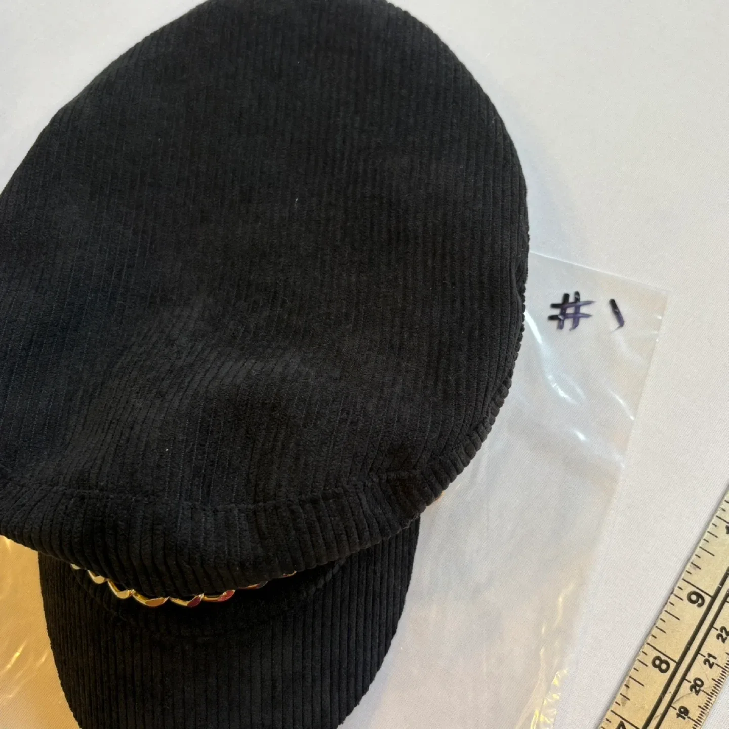 Juicy Couture Black Corduroy Gold Baker Boy Cap Newsboy Hat image indicator(10)