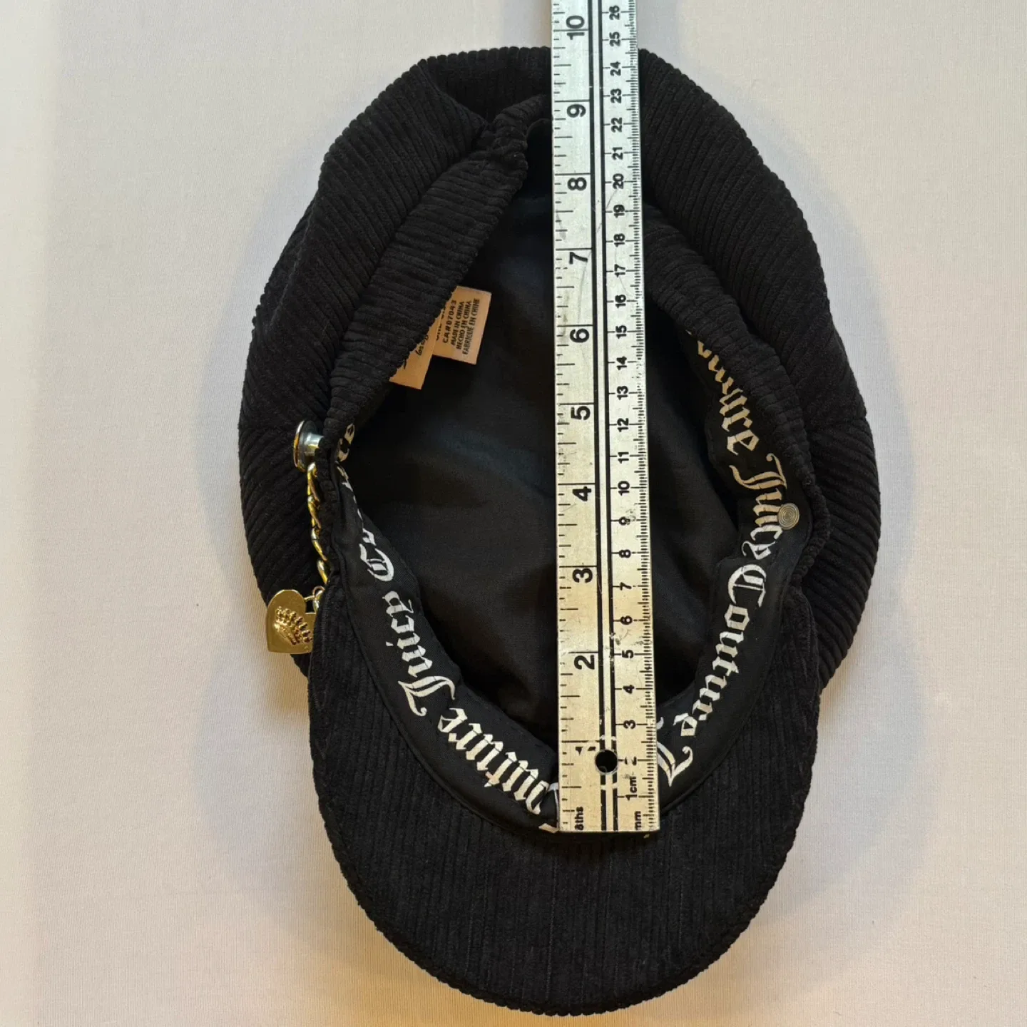 Juicy Couture Black Corduroy Gold Baker Boy Cap Newsboy Hat image indicator(9)