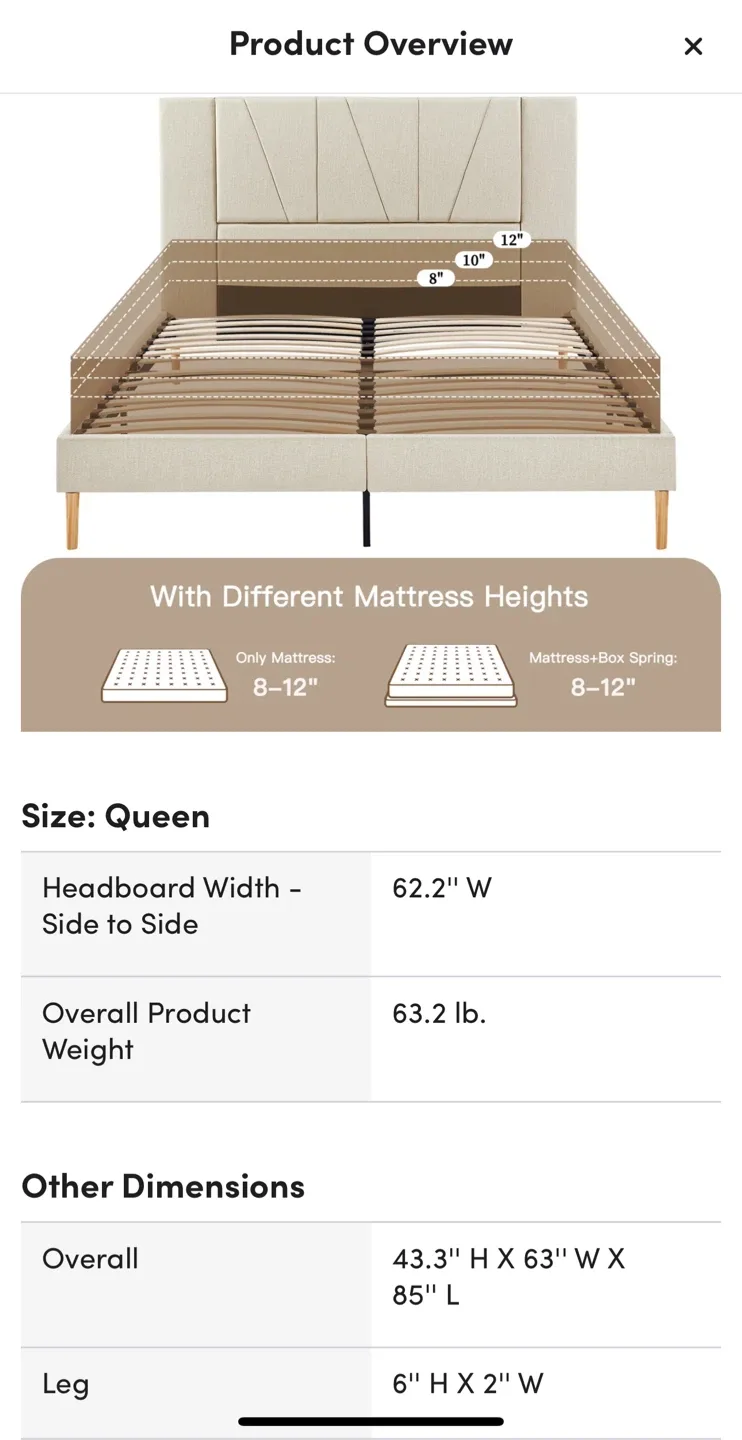Queen Size Bed Frame with queen size mattress image indicator(2)