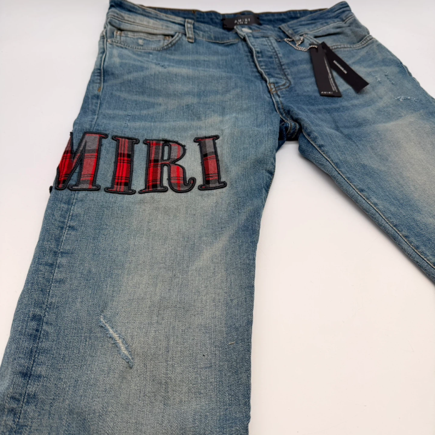 AMIRI Men’s Slim Plaid Appliqué Jeans – Size 34 (Brand New) - photo 5