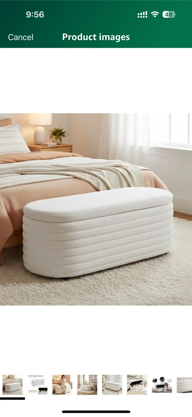 White Boucle Storage Ottoman Bench 45"x17"