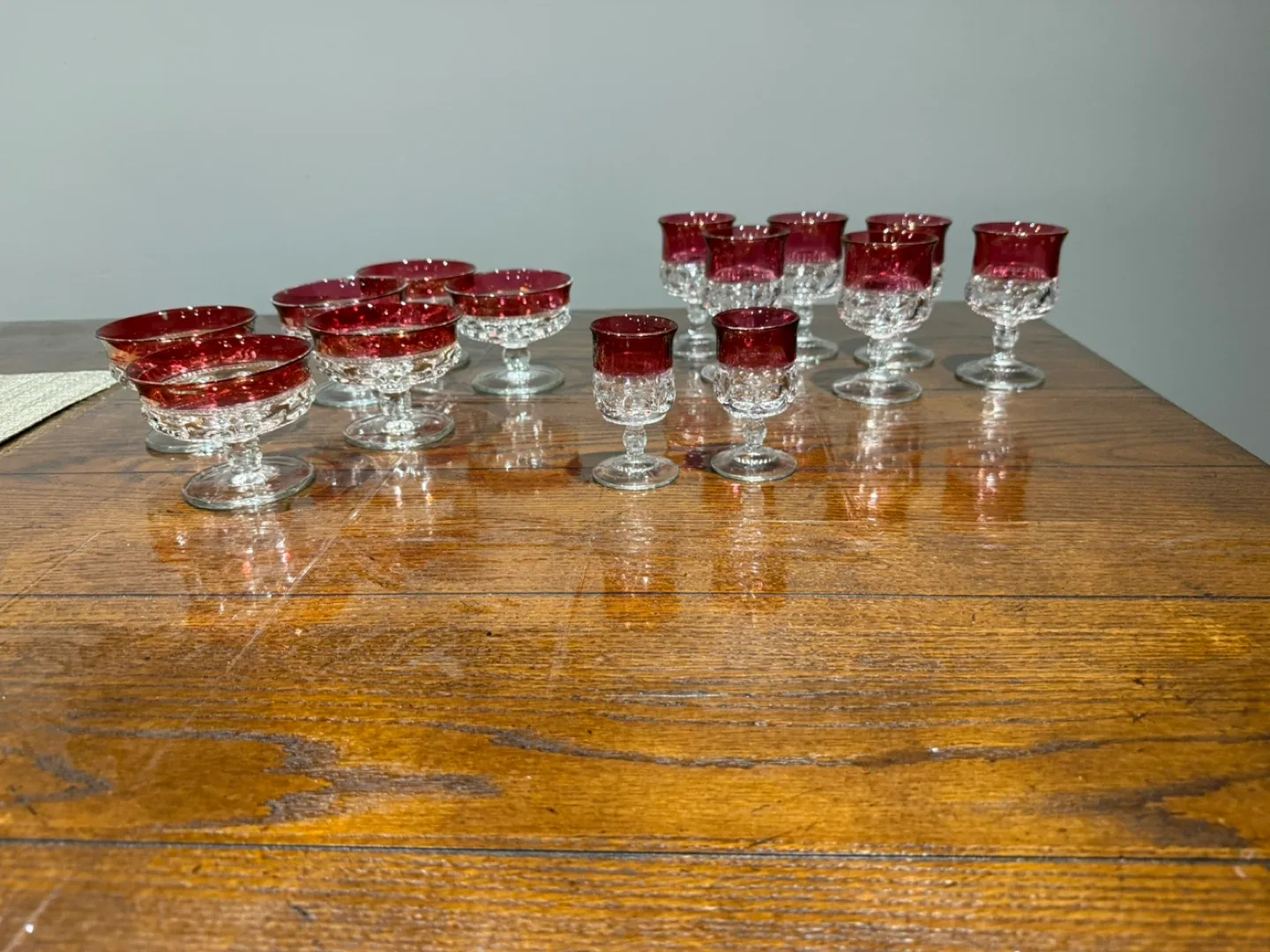 vintage "Kings Crown" ruby red thumbprint glasses image indicator(2)