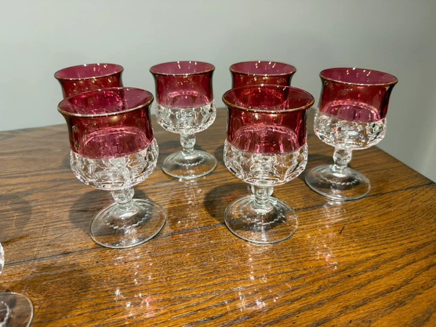 vintage "Kings Crown" ruby red thumbprint glasses image indicator(7)