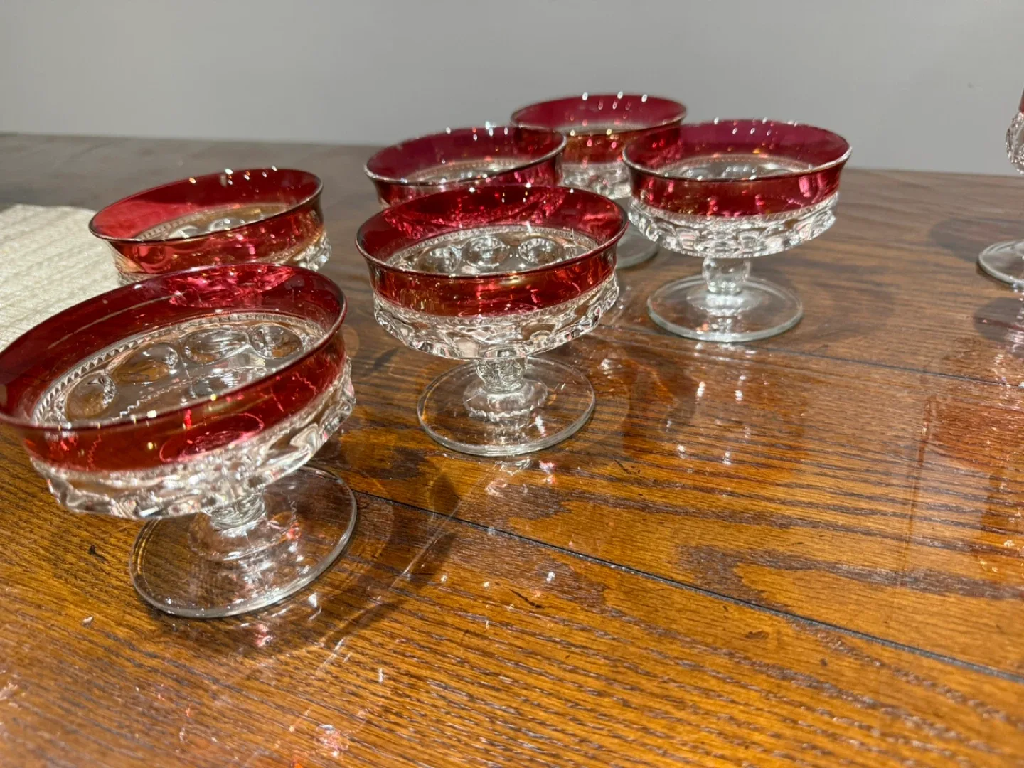 vintage "Kings Crown" ruby red thumbprint glasses image indicator(8)