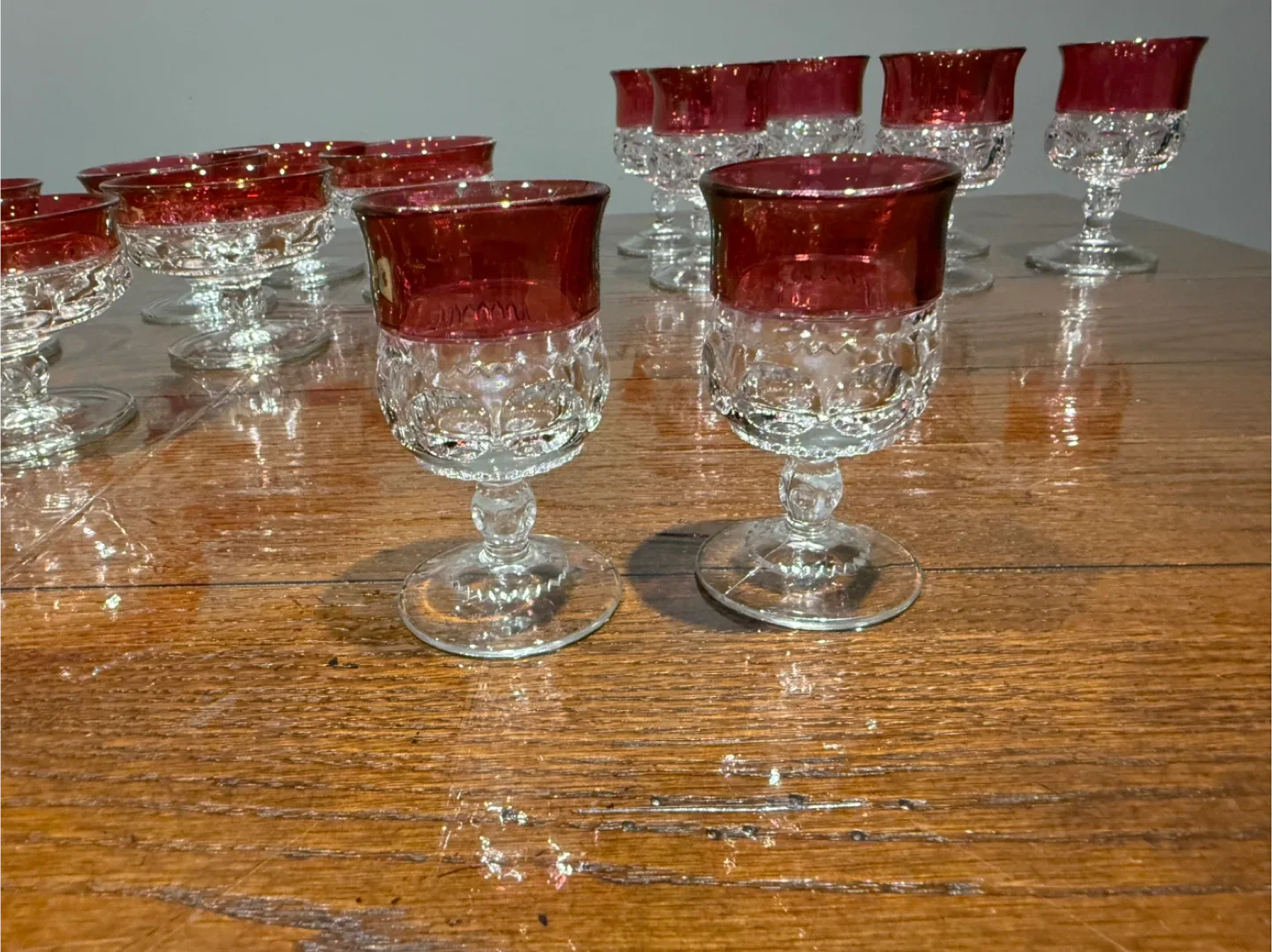 vintage "Kings Crown" ruby red thumbprint glasses image indicator(9)