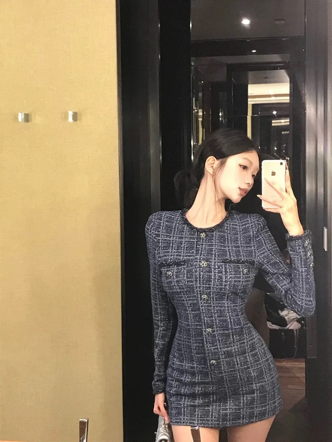 Blue Plaid Tweed Mini Dress image indicator(4)