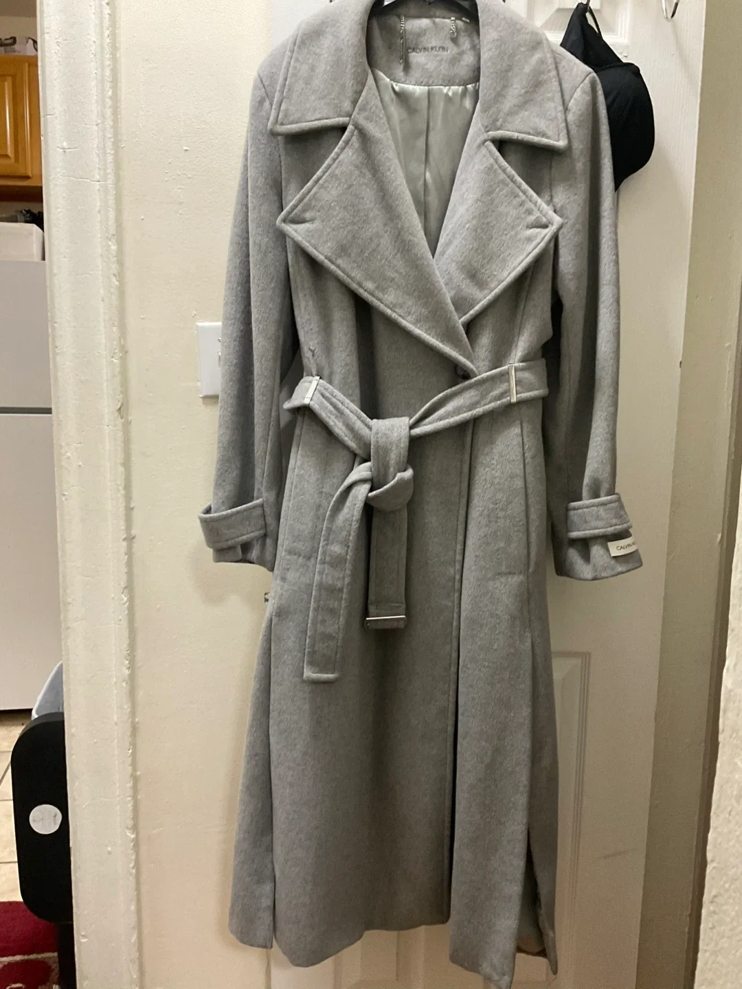 Calvin Klein Gray Wool Blend Belted Coat