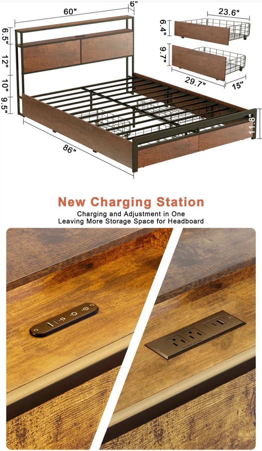 Queen Size Bed Frame with Charging Station - photo 2