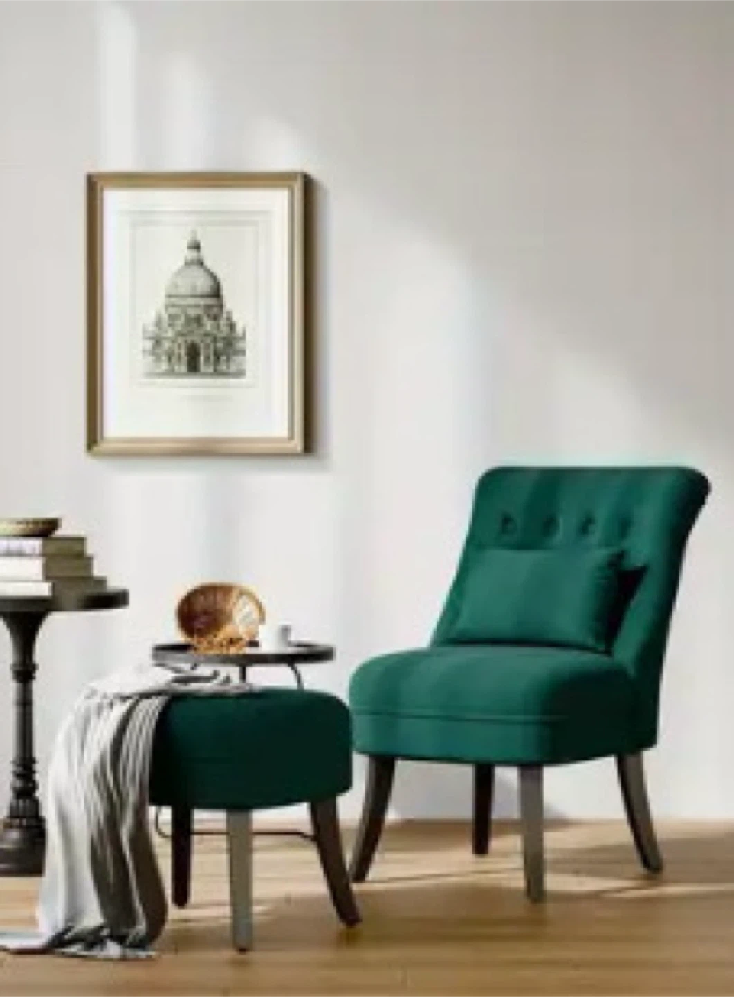 Green Accent Chair and Ottoman Set