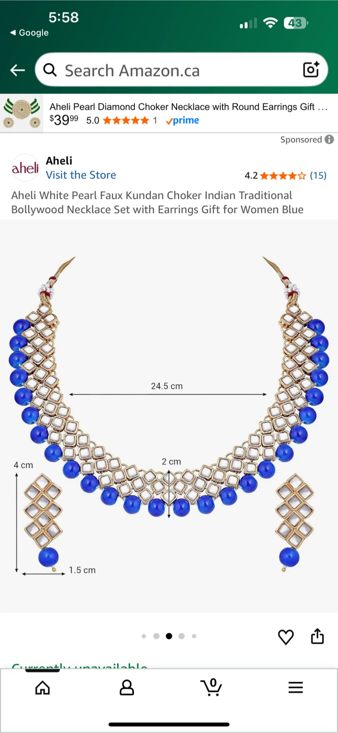 Aheli Kundan Choker Necklace with Earrings - Blue