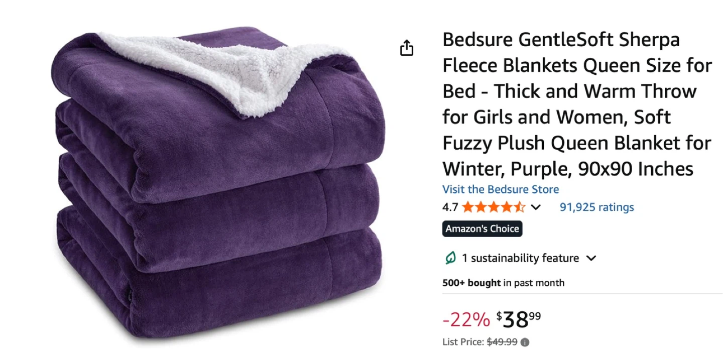 Bedsure Sherpa Fleece Queen Blanket