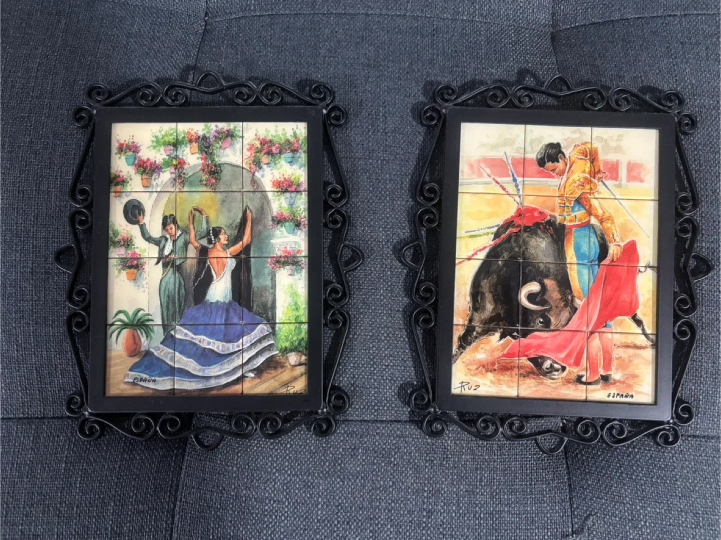 Spanish Tile Art in Black Frames - Set of 2