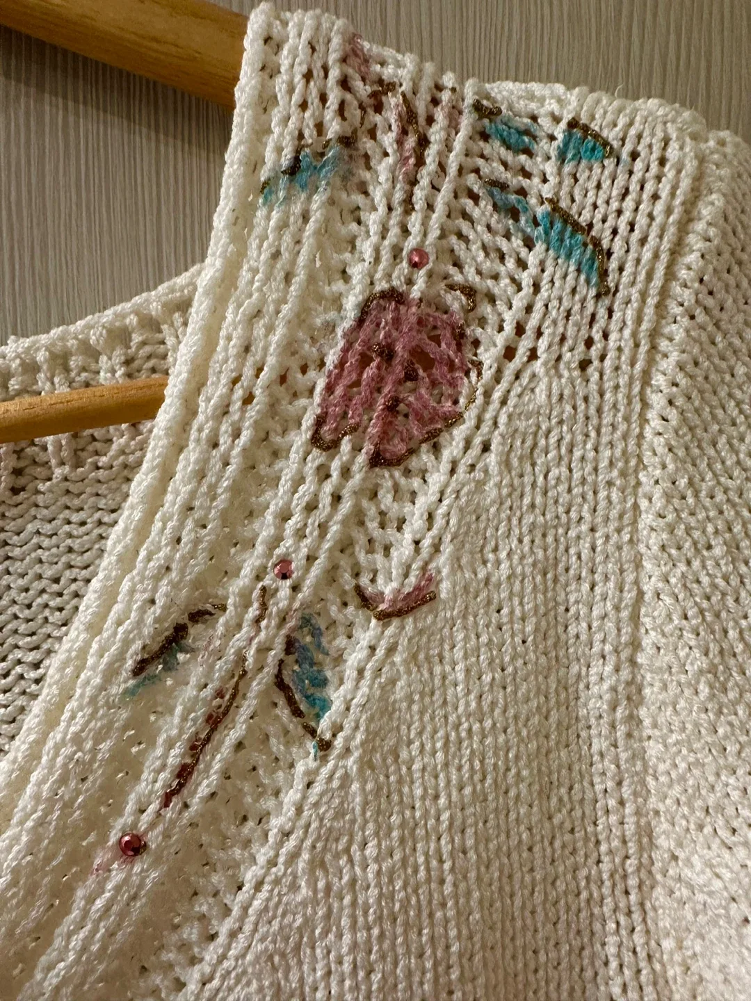 White Knit Sweater with Floral Embroidery image indicator(5)