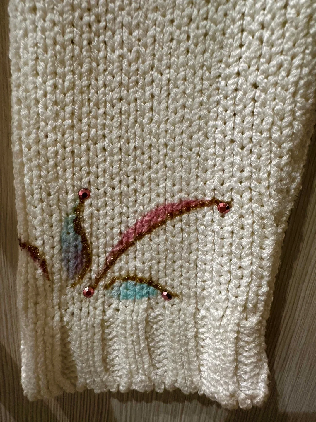 White Knit Sweater with Floral Embroidery image indicator(2)