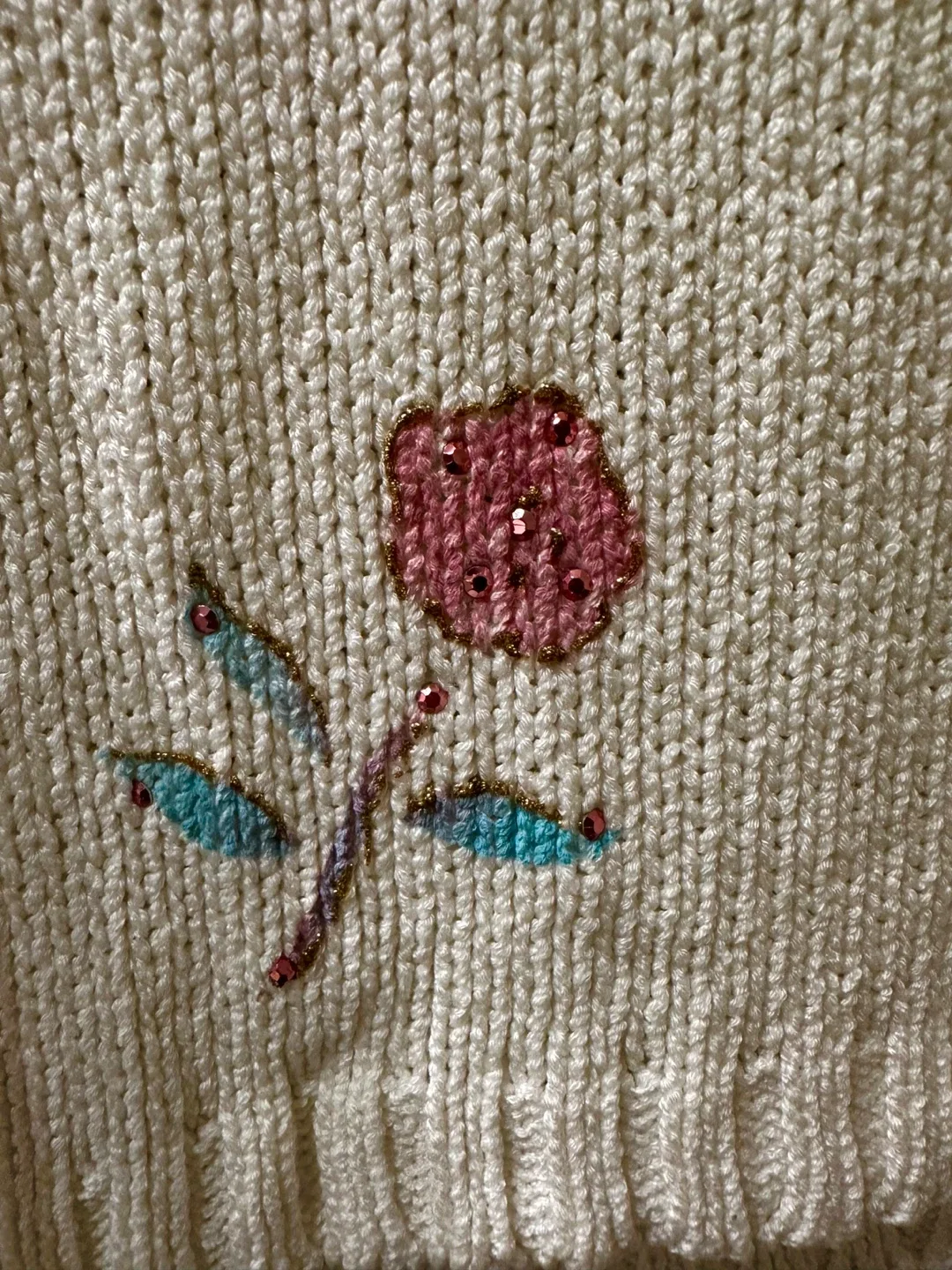 White Knit Sweater with Floral Embroidery image indicator(3)