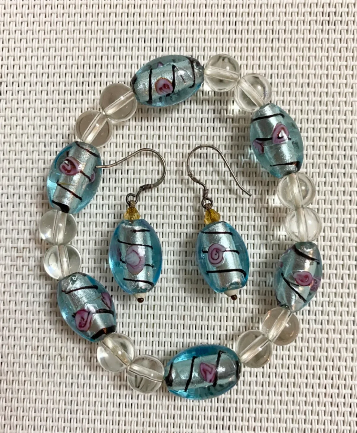 Blue Glass Bead Bracelet & Earring Set