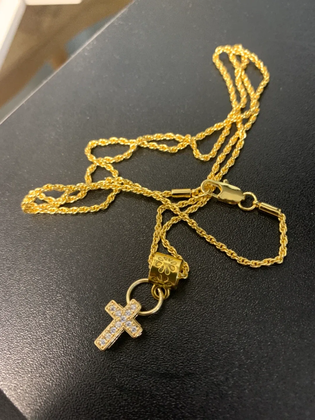 Gold Tone  Cross Pendant with 925 Necklace 22” thumbnail