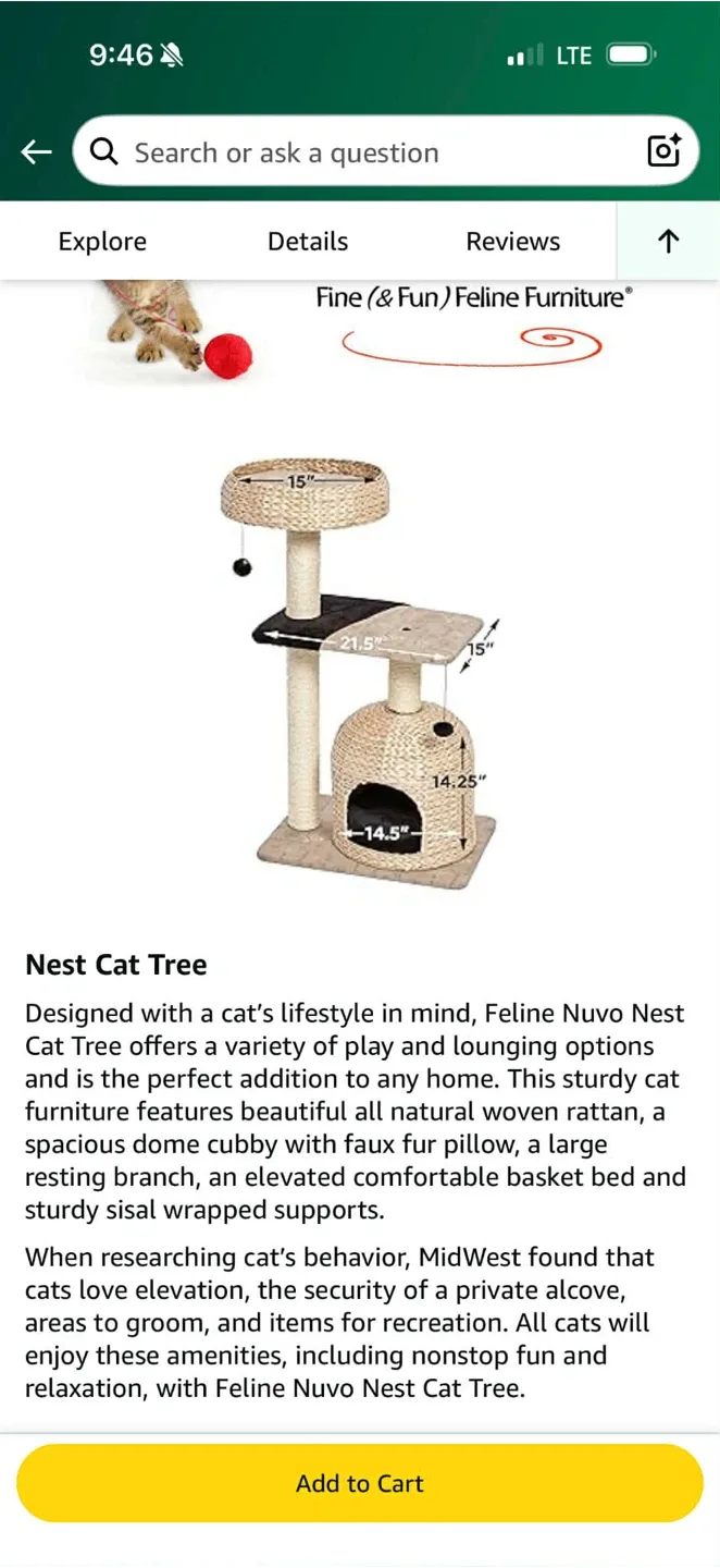 Feline Nuvo Nest Cat Tree - Brand New In Box! image indicator(2)