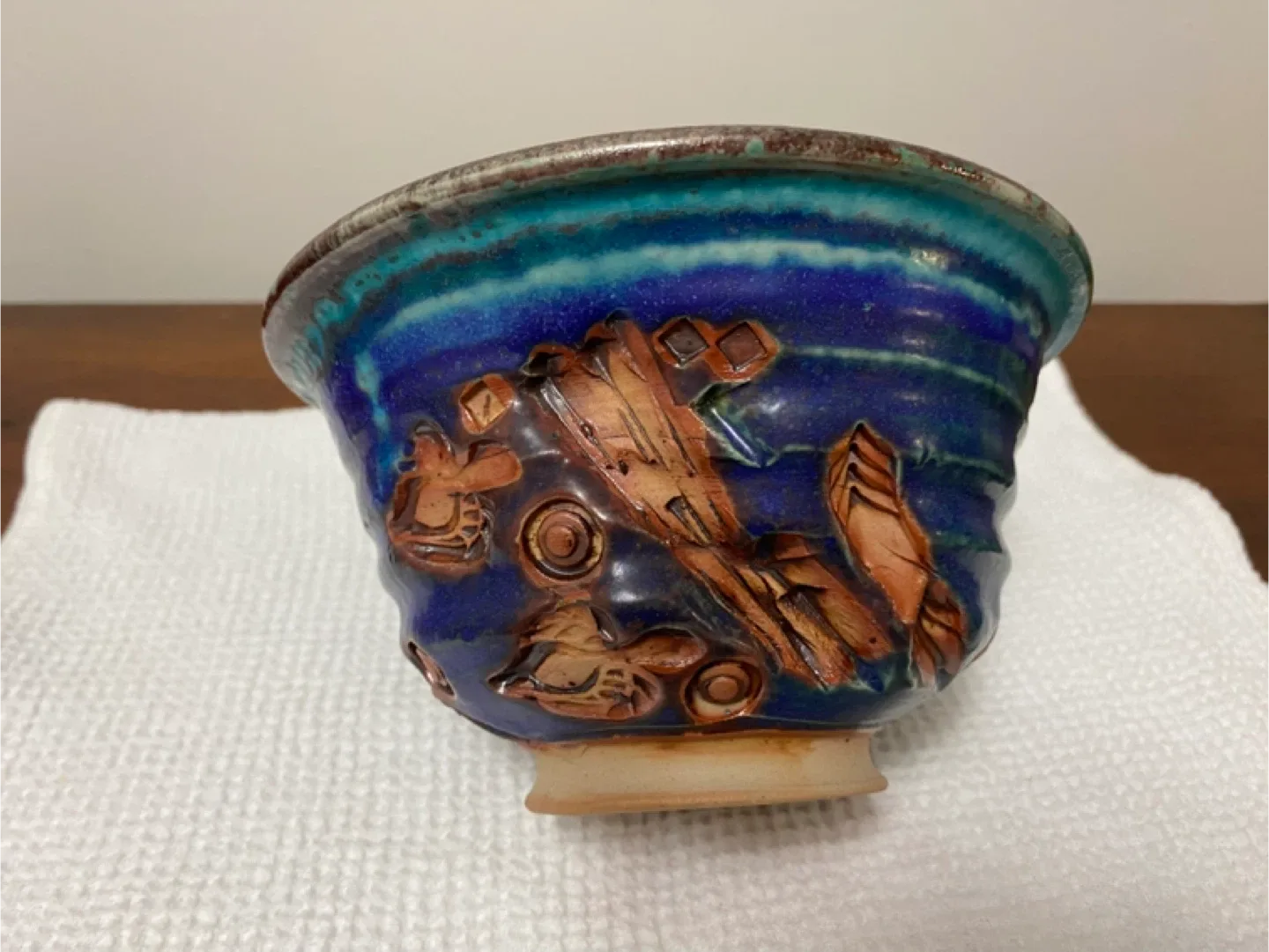 Handmade Pottery Bowl - Blue & Brown thumbnail