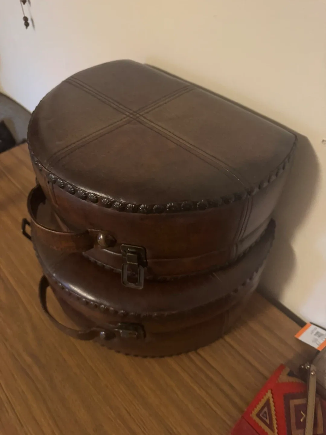 Decorative Brown Faux Leather Storage Trunk Set