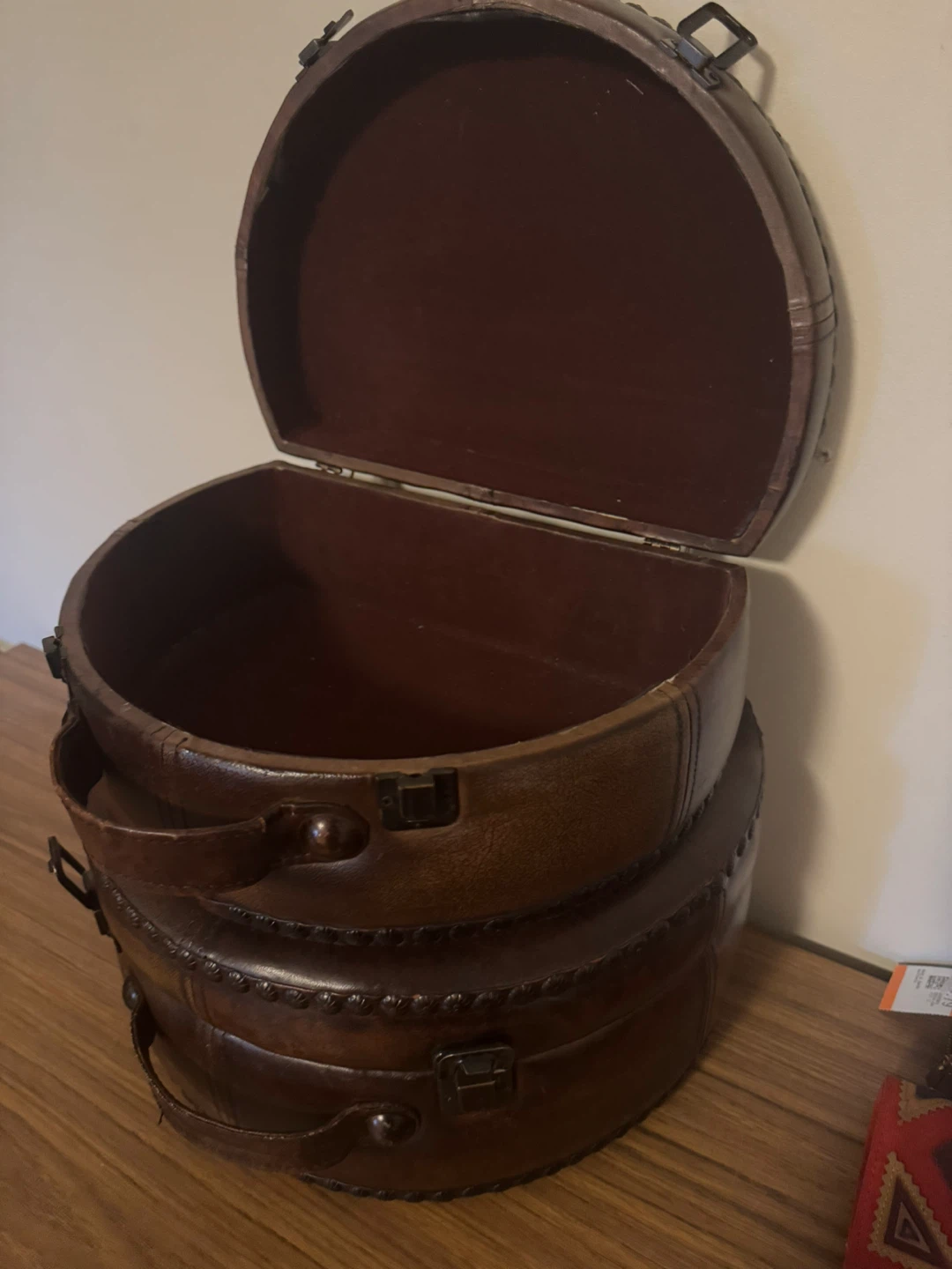 Decorative Brown Faux Leather Storage Trunk Set - photo 5