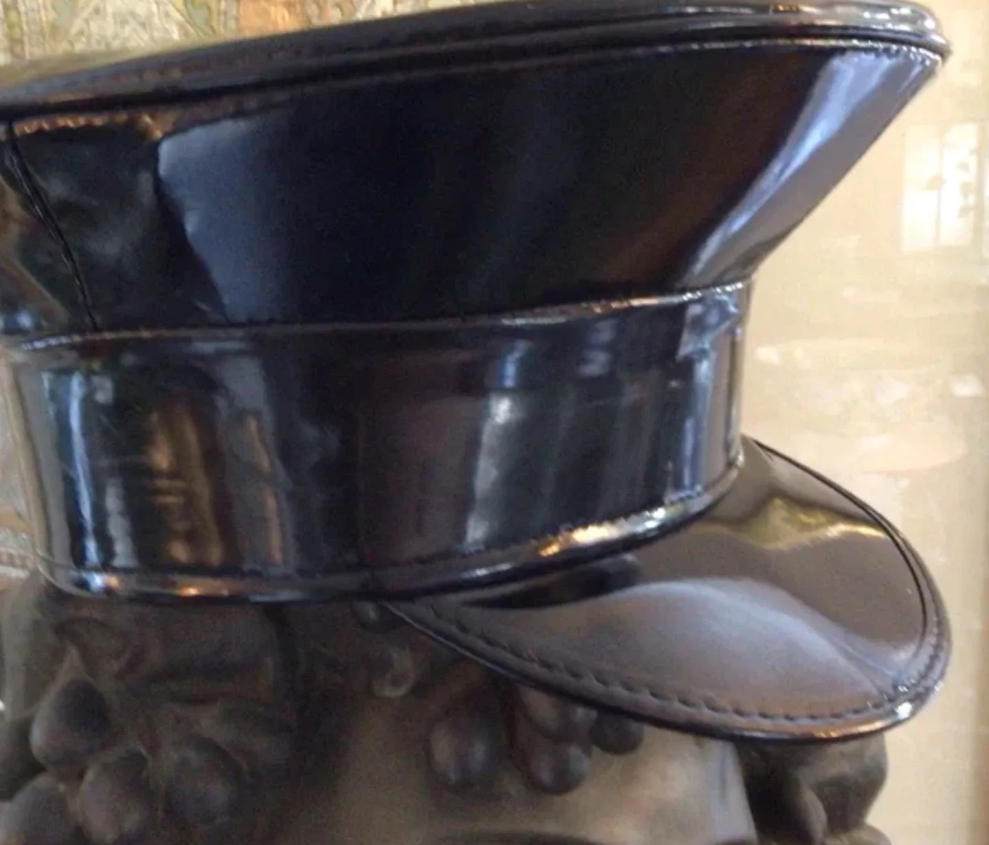Designer Black Patent Leather Hat image indicator(4)