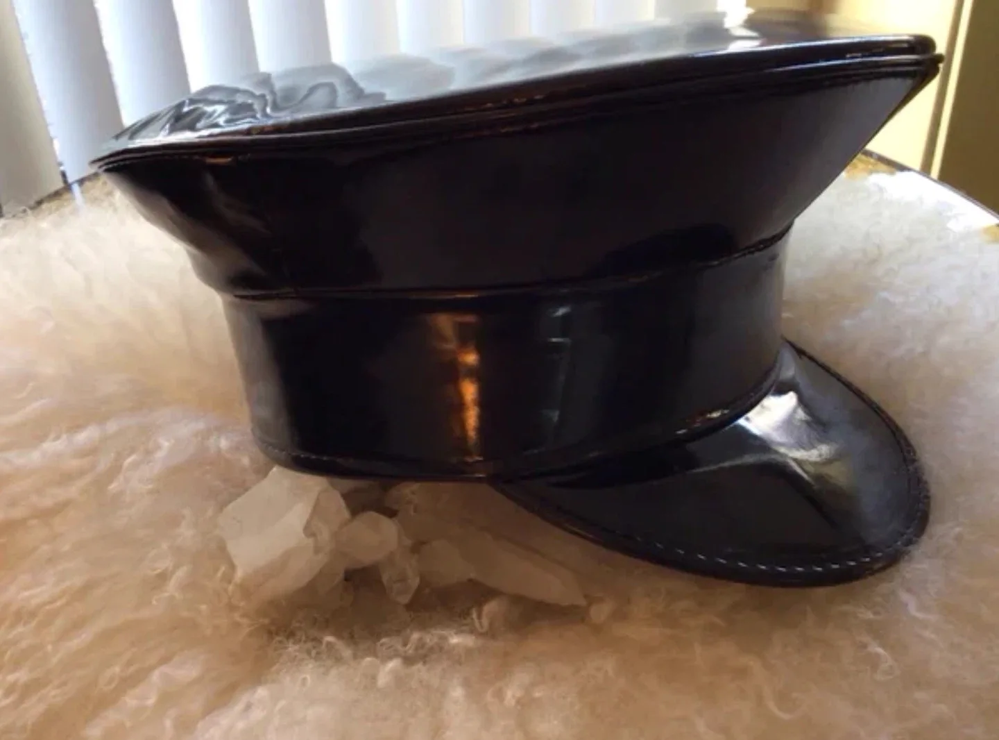 Designer Black Patent Leather Hat image indicator(5)