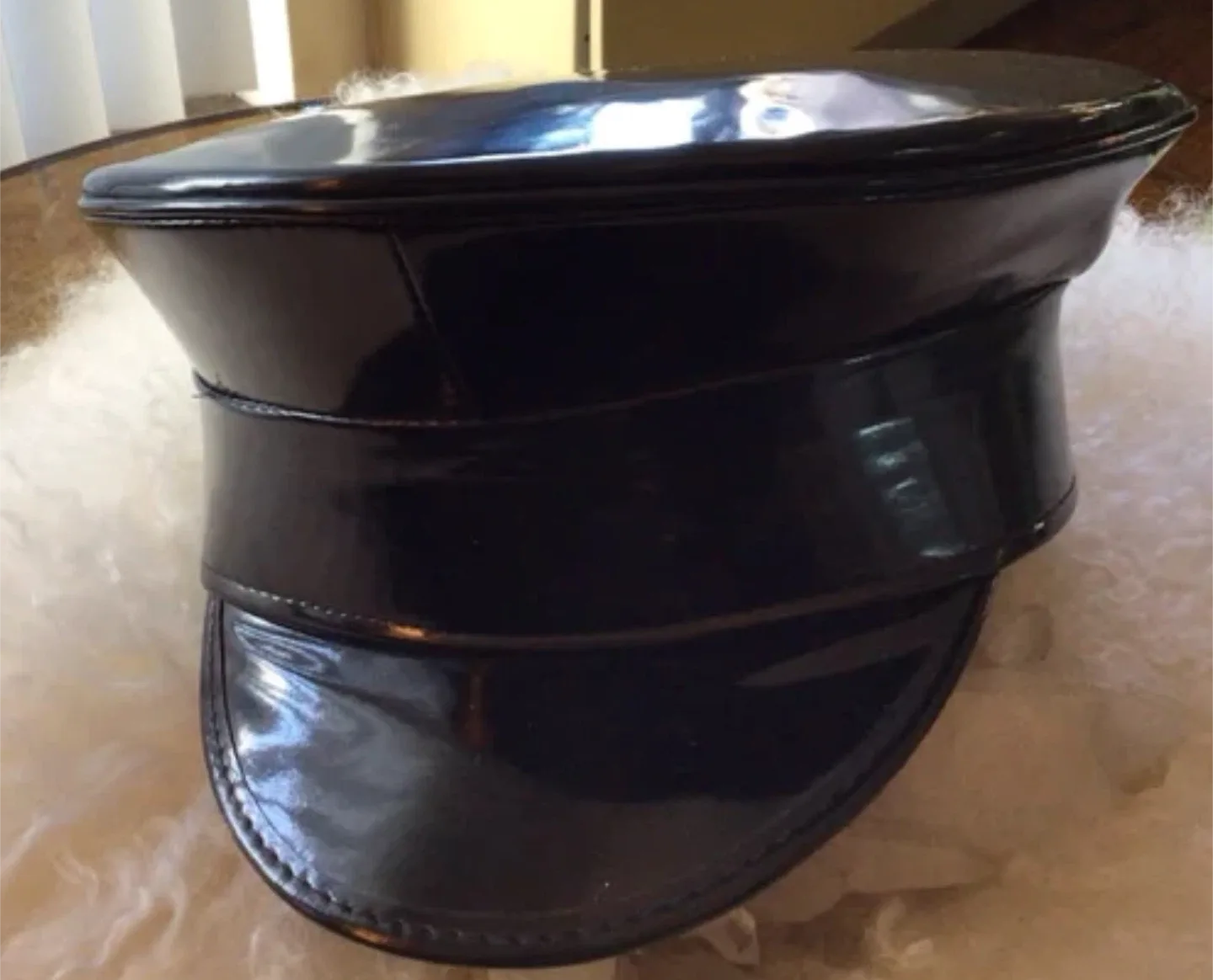 Designer Black Patent Leather Hat image indicator(7)