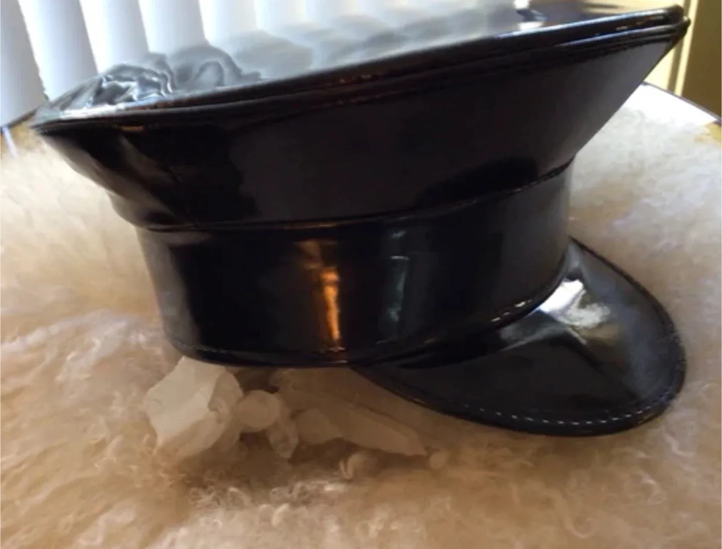 Designer Black Patent Leather Hat image indicator(6)