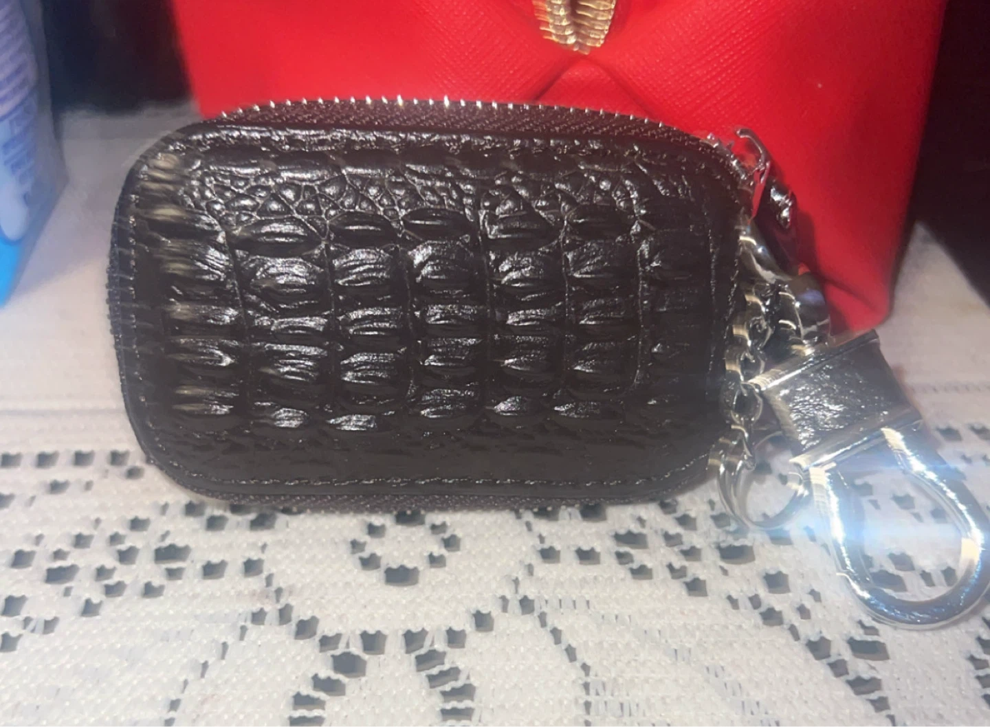 Black Croc-Embossed Coin Purse