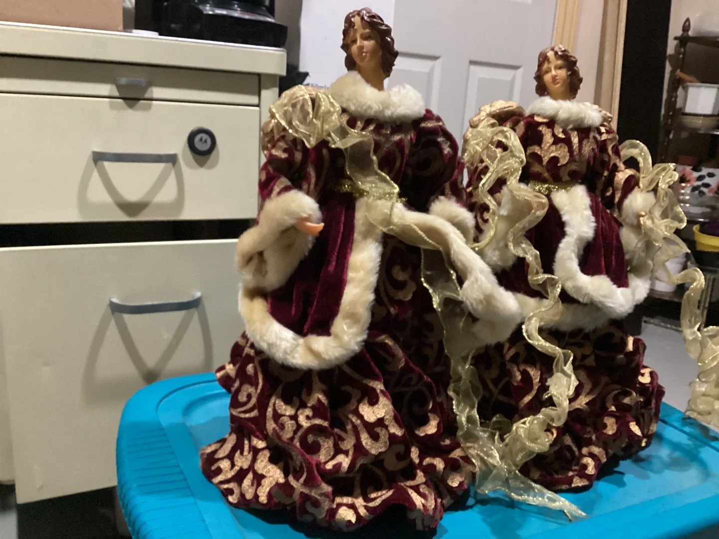 Decorative Christmas Dolls - Burgundy & Gold