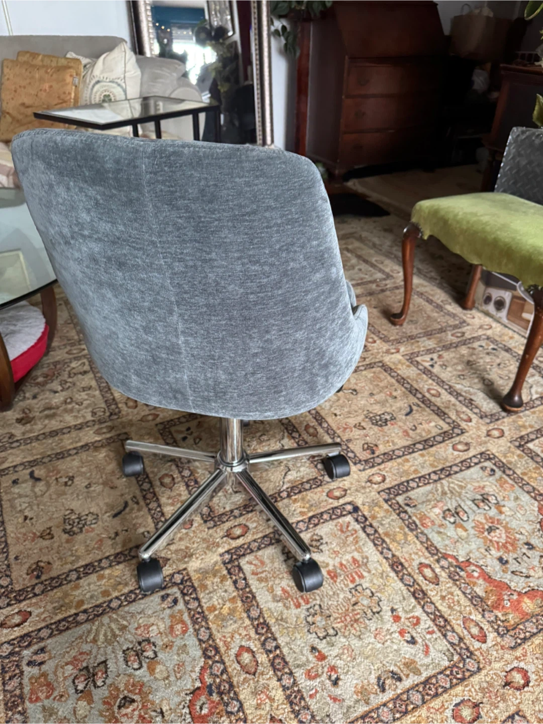 Blue/Gray Velour Swivel Desk Chair - photo 2