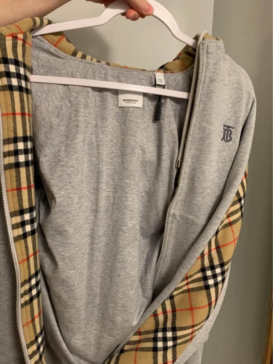 Burberry Grey Hoodie with Check Trim image indicator(2)