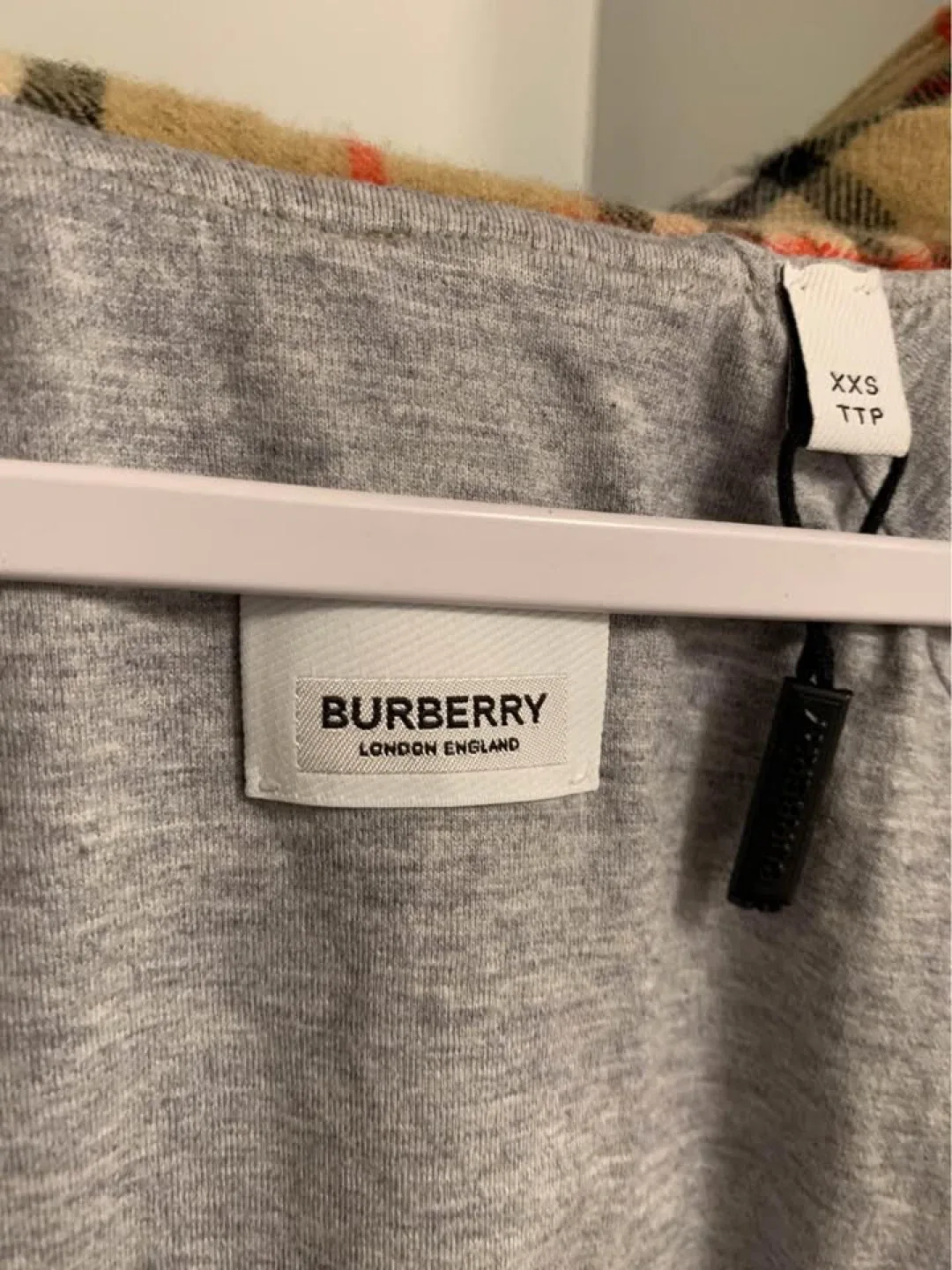 Burberry Grey Hoodie with Check Trim image indicator(6)