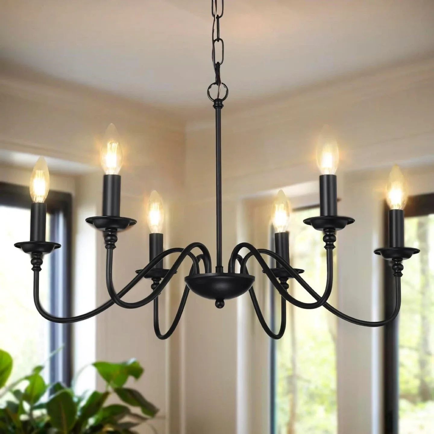 Cottage Life Farmhouse Black 6-Light Candle Chandelier BNIB