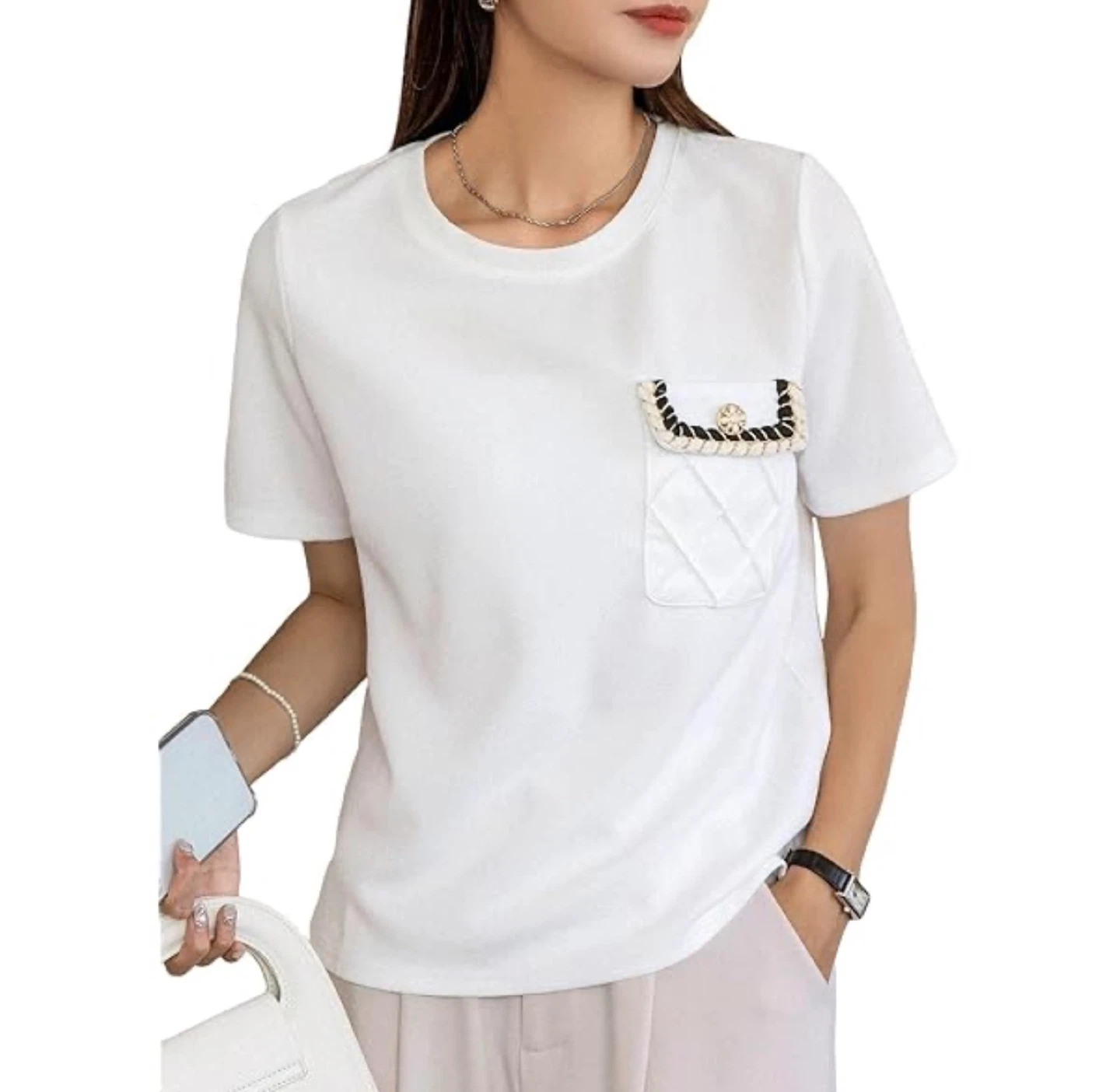 Dazy White Pocket Detail Tee - Size M - photo 2