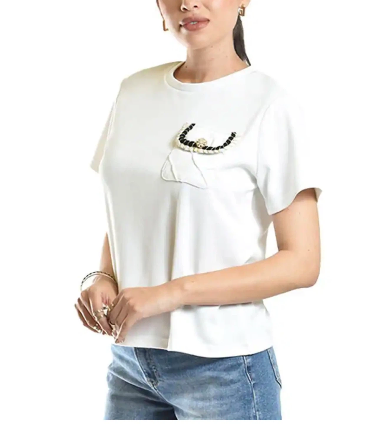 Dazy White Pocket Detail Tee - Size M