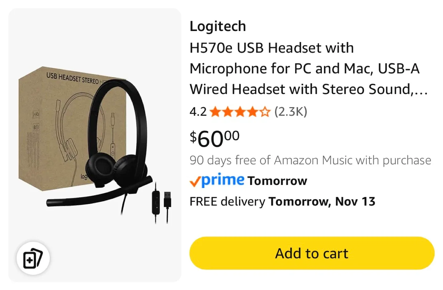 Logitech H570e USB Headset Mono - New in Box image indicator(10)