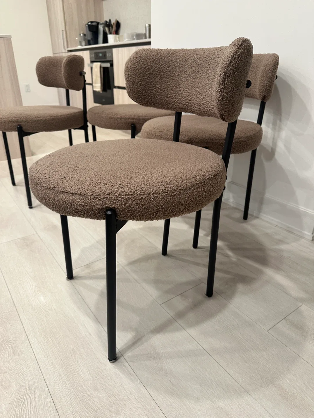 Brown Boucle Dining Chairs
