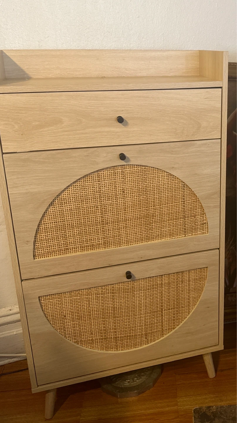 Wood Shoe Drawers with Rattan Detail