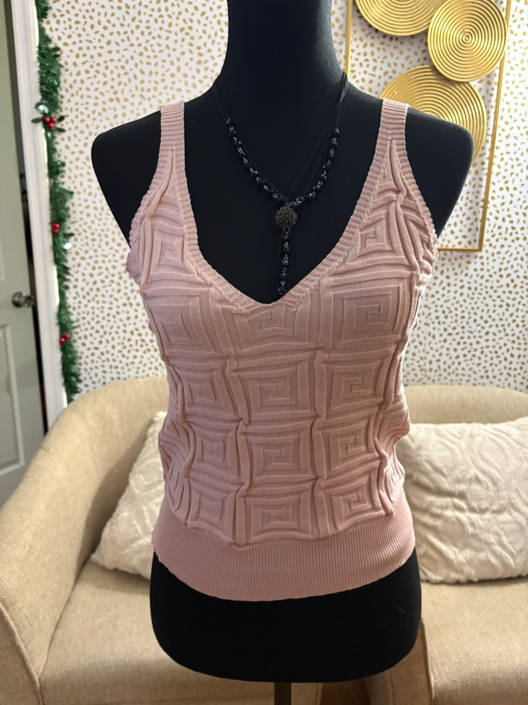 Shein Pink Knit Tank Top - Size L