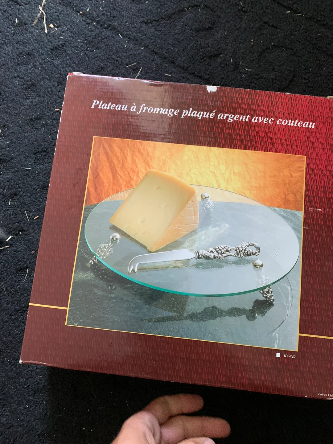 Silver Plated & Glass Cheese Tray w/ Knife