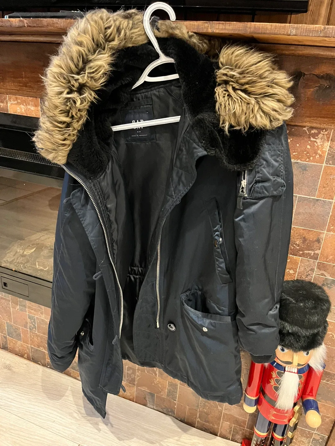 GAP Fur Hooded Bomber Jacket - Size S