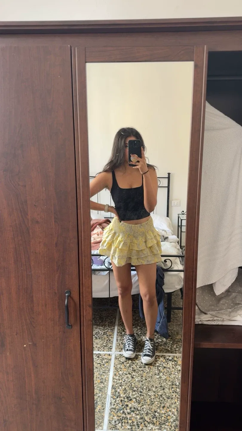 Vintage Yellow Ruffle Mini Skirt - Size S-M