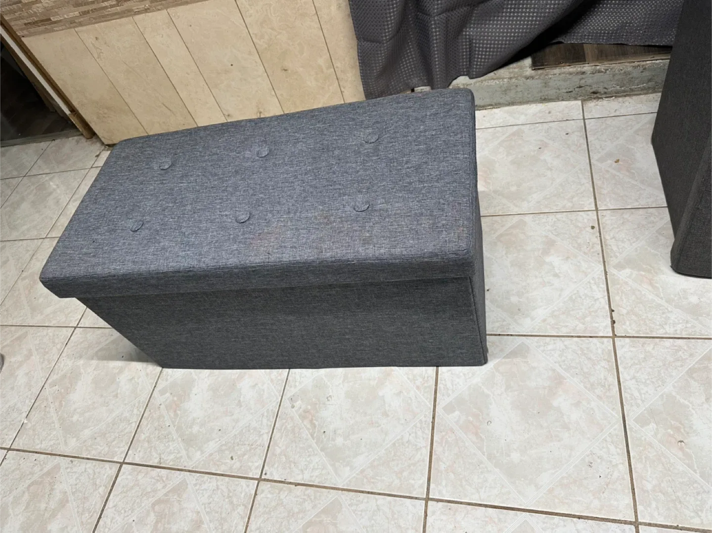 Grey Folding Storage Ottoman