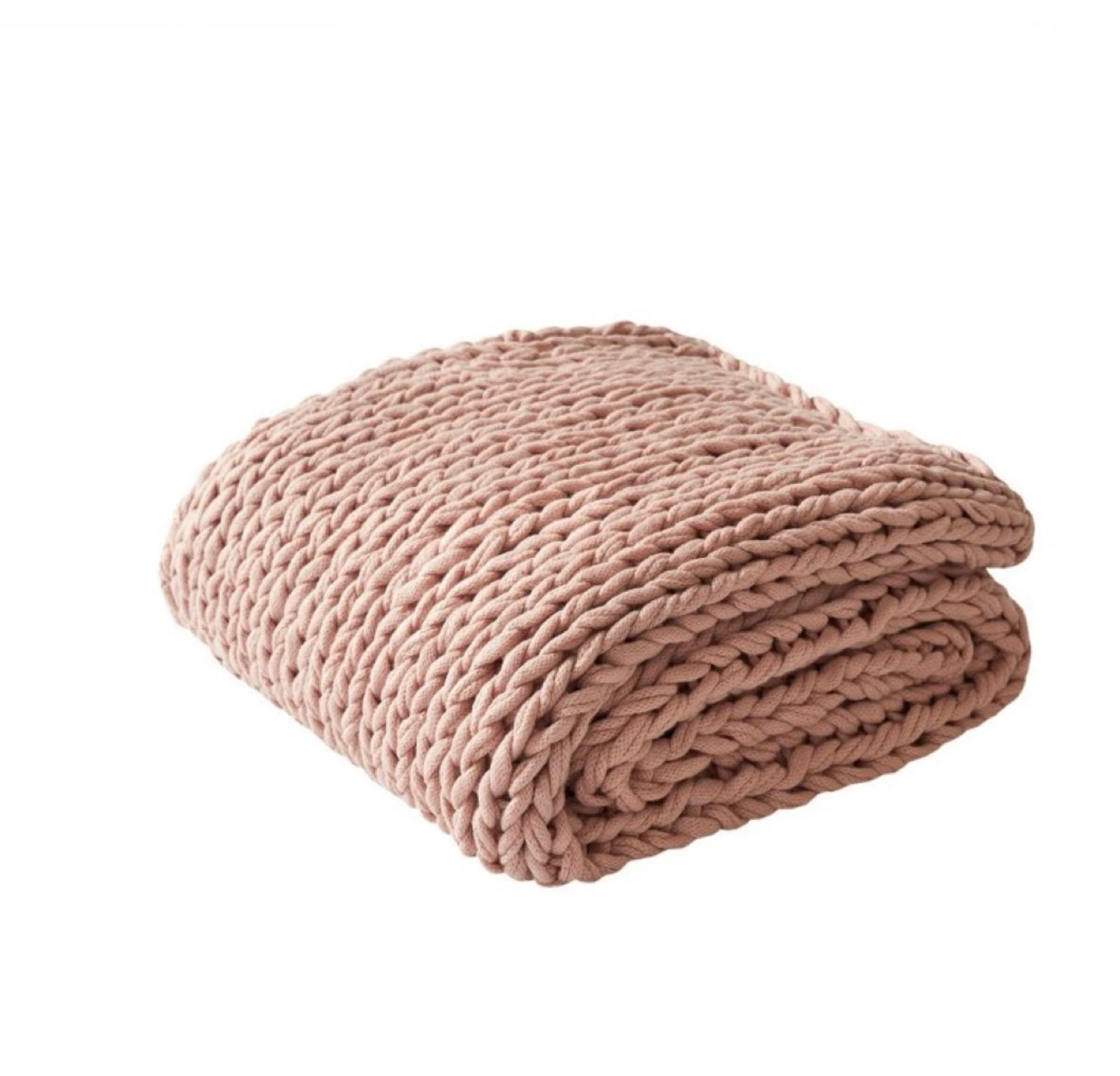 Blush Pink Chunky Knit Throw Blanket