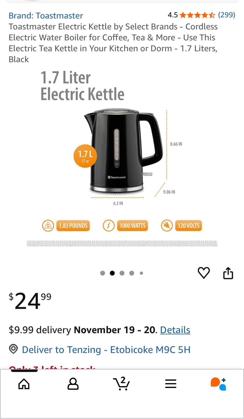 Toastmaster 1.7L Electric Kettle - Black - photo 4