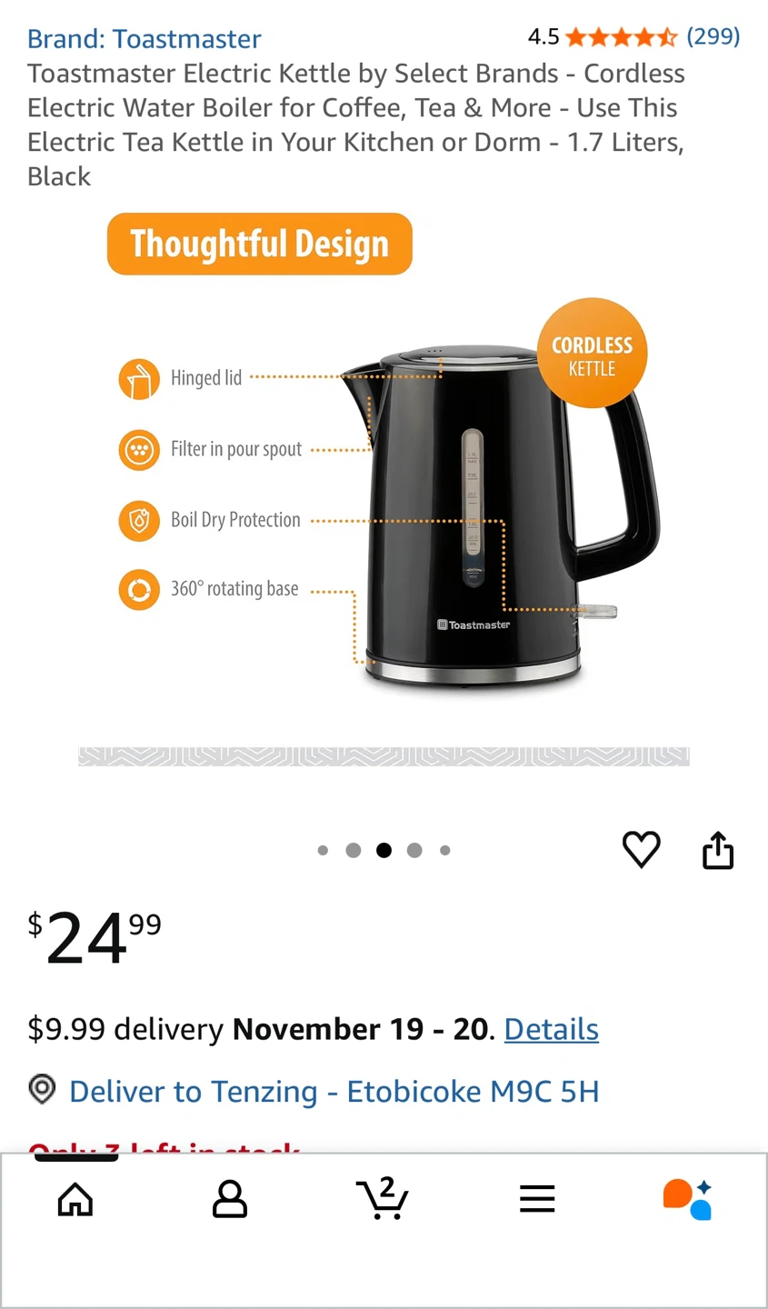 Toastmaster 1.7L Electric Kettle - Black - photo 5