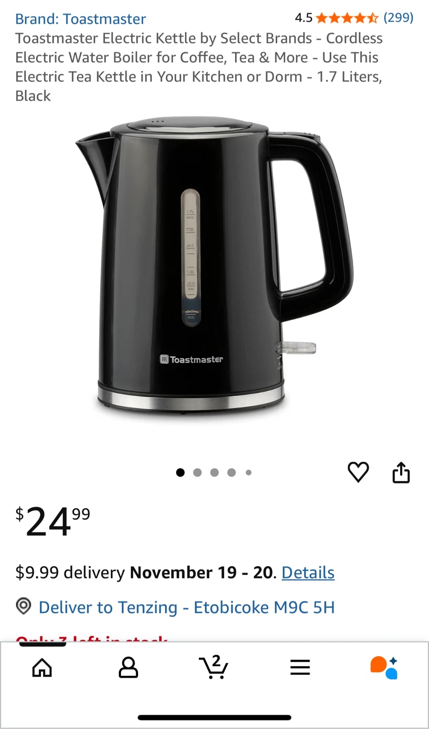 Toastmaster 1.7L Electric Kettle - Black - photo 3