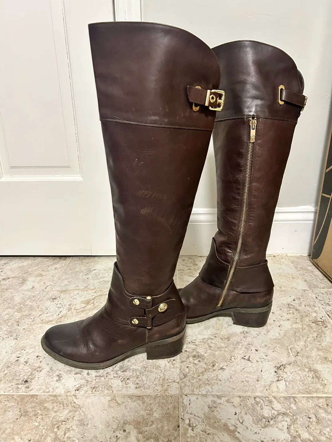 Vince Camuto Brown Leather Riding Boots image indicator(4)